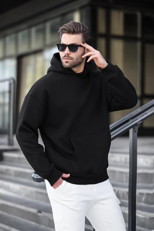 MDX Siyah Kapüşonlu Kanguru Cep Erkek Sweatshirt E7169 - Union City