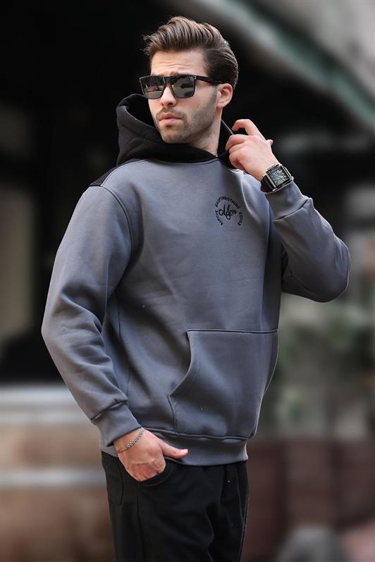 MDX Men's Smoke Hooded Color Block Embroidered Detail Sweatshirt 7088 - Tarbes