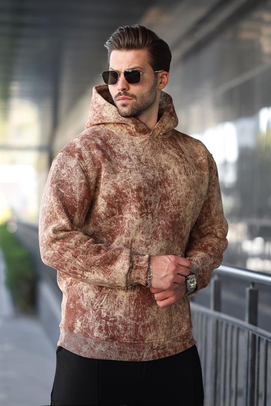MDX Brown Patterned Hooded Men's Sweatshirt E7167 - Apan