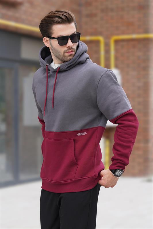 MDX Men's Smoke Hooded Color Block Printed Detail Sweatshirt 7046 - Saint-Maur-des-Fossés