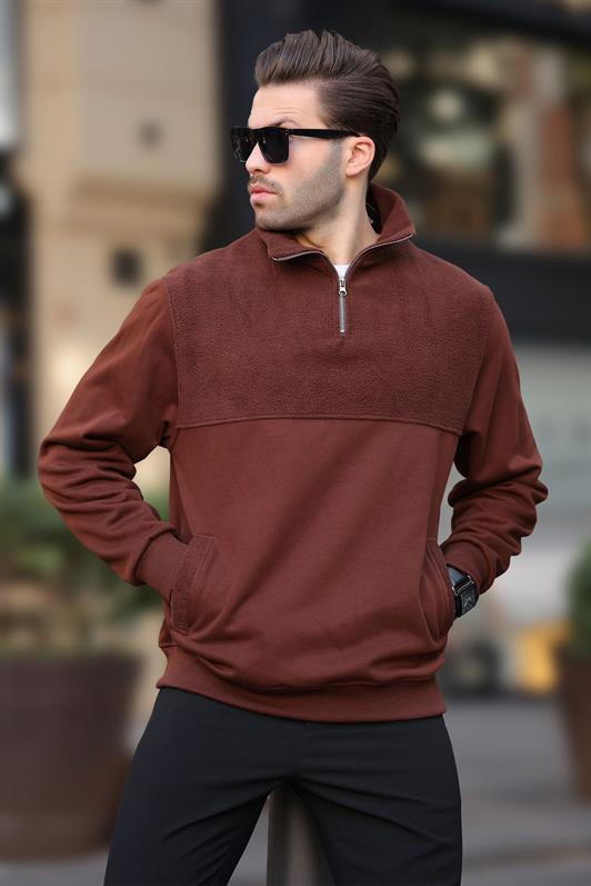MDX Painful Brown High Neck Half Zip Polar Sweatshirt 7096 - Lagos de Moreno