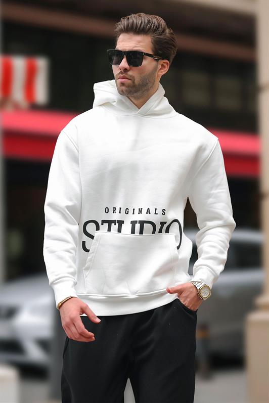 MDX Ecru Hooded Printed Pocket Detail Sweatshirt E7076 - Feltham