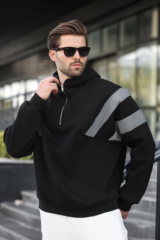 MDX Black Zippered Collar Hooded Men's Sweatshirt E7161 - Oldenburg