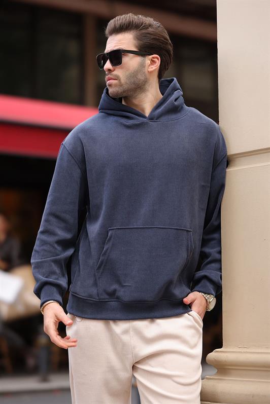 MDX Smoke Hooded Pocket Detailed Textured Sweatshirt E7101 - Gjilan
