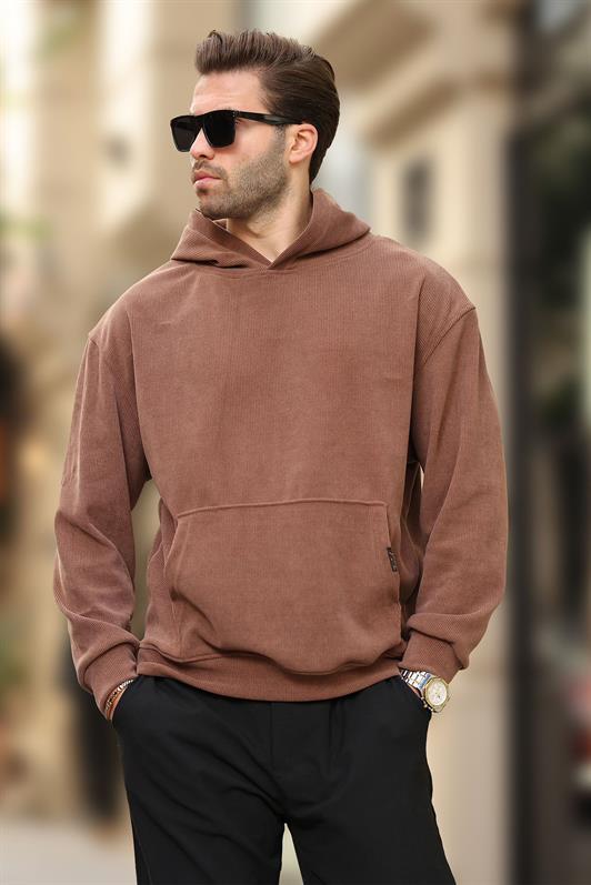 MDX Brown Hooded Pocket Detailed Textured Sweatshirt E7101 - Dewsbury