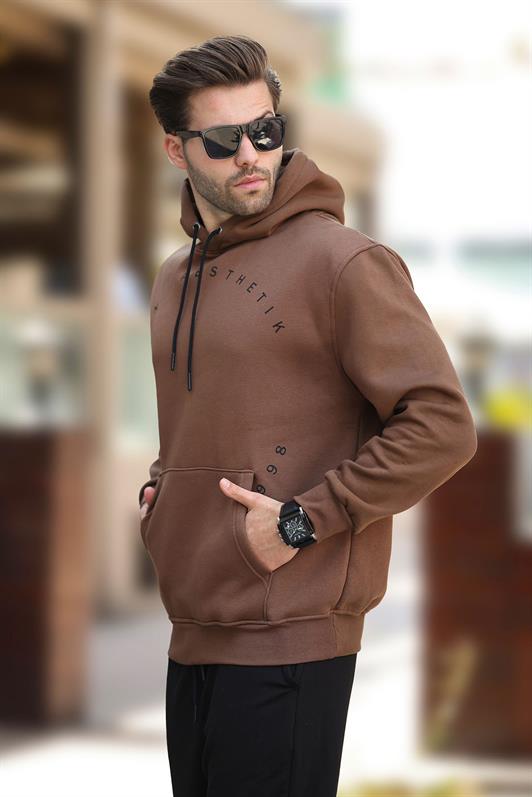 MDX Brown Hooded Pocket Detailed Embroidered Men's Sweatshirt 7054 - Pinellas Park