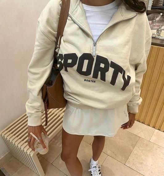 MDX Beige Half Zip Printed Sweatshirt MG2212 - Tizayuca