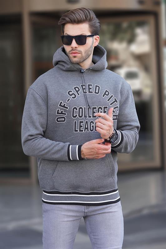 MDX Anthracite Hooded Pocket Detailed Printed Men's Sweatshirt 7068 - Des Plaines