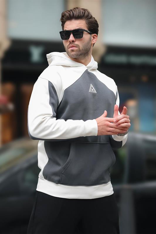 MDX Ecru Hooded Sweatshirt with Pocket Detail and Embroidery E7085 - Anniston