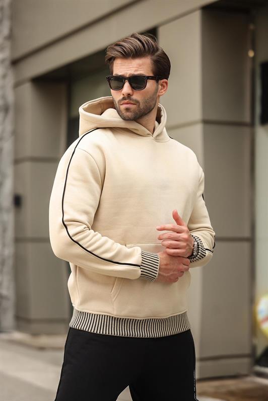 MDX Beige Hooded Kangaroo Pocket Men's Sweatshirt E7163 - Albuquerque
