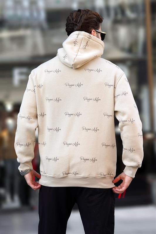 MDX Beige Printed Hooded Pocket Detail Men's Sweatshirt 7075 - Petatlán