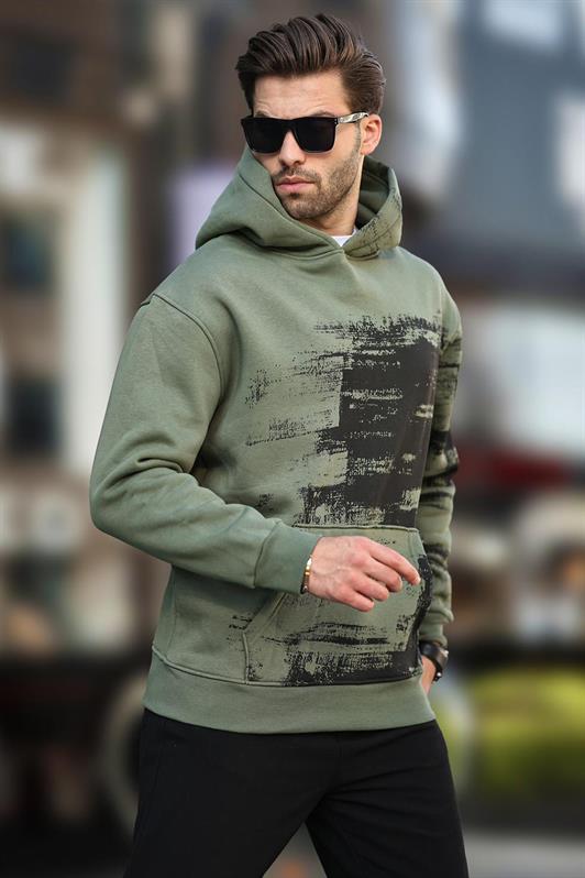 MDX Haki Hooded Patterned Men's Sweatshirt with Pocket Detail 7059 - Focşani
