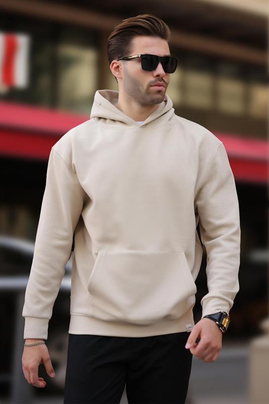 MDX Beige Hooded Sweatshirt with Pocket Detail 7095 - Cedar Rapids