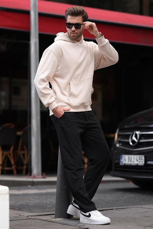 MDX Beige Hooded Textured Sweatshirt with Pocket Detail E7101 - Enid