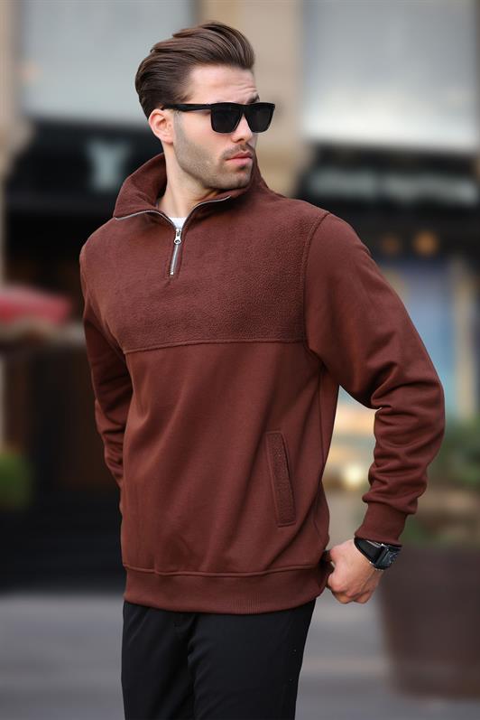 MDX Painful Brown High Neck Half Zip Polar Sweatshirt 7096 - Lagos de Moreno