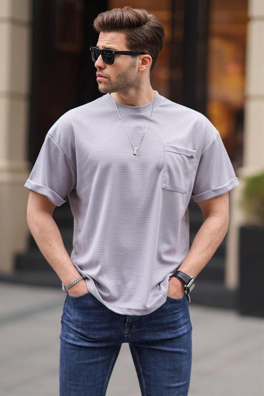MDX Painted Gray Men's Pocket Detailed Oversized T-Shirt 6194 - Angoulême