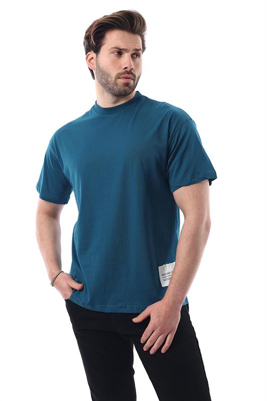 MDX Petrol Blue Bicycle Collar Cotton Patch Detailed Oversized T-shirt 7019 - Duncanville