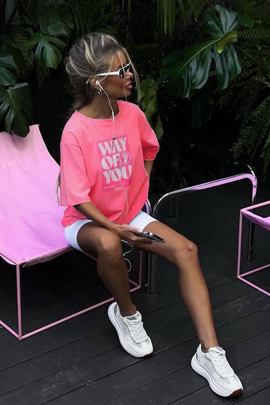 MDX Pink Printed Oversized T-shirt with Bicycle Collar MG1999 - Orizaba