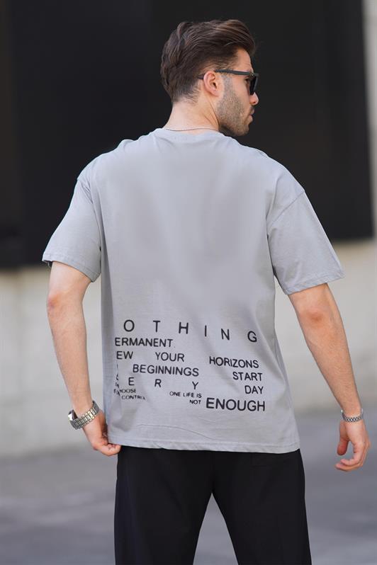 MDX Painted Gray Overfit Bicycle Collar Back Printed Short Sleeve Men's T-Shirt 7037 - Orsha