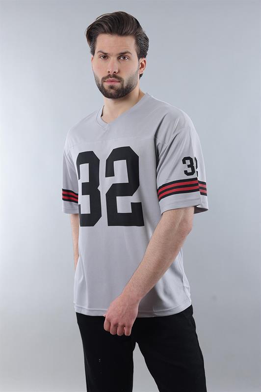 MDX Printed Gray V-Neck Men's T-Shirt E5838 - Ostend
