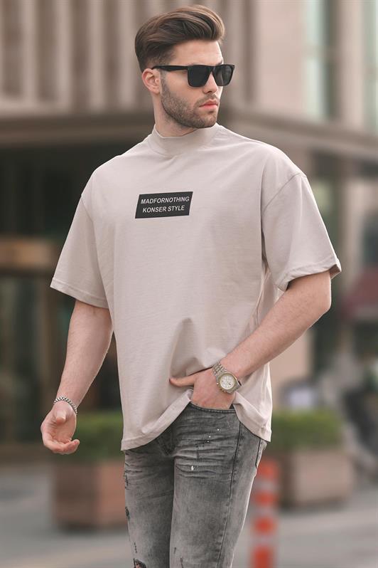 MDX Stone Color False Plain Oversize Men's T-shirt with Stand-up Collar 7005 - Gilbert