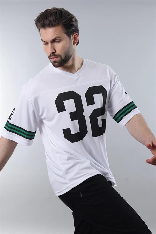 MDX White Printed V-Neck Men's T-Shirt E5838 - Bad Salzuflen