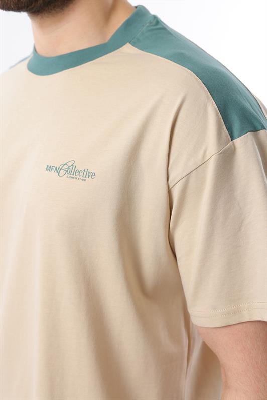 MDX Madmext Beige Bicycle Collar Printed Men's T-Shirt E7114 - Haverford