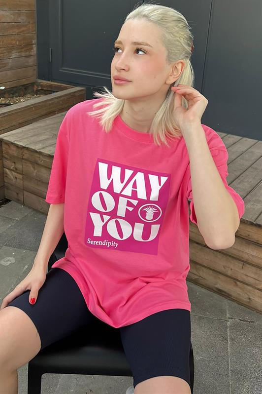 MDX Pink Printed Oversized T-shirt with Bicycle Collar MG1999 - Orizaba