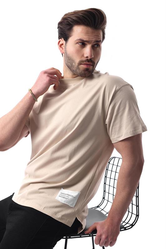 MDX Beige Bicycle Collar Cotton Arm Detailed Overfit T-shirt 7019 - Brühl