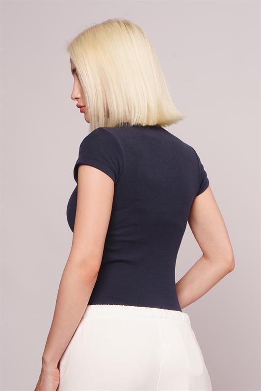 MDX Navy Blue Bicycle Collar Basic Women's T-shirt Mg2479 - Mixquiahuala de Juarez