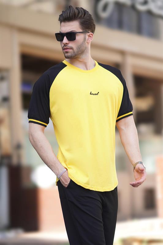 MDX Dark Yellow Bicycle Collar Embroidered Detailed Short Sleeve Men's T-Shirt 7013 - Kostiantynivka