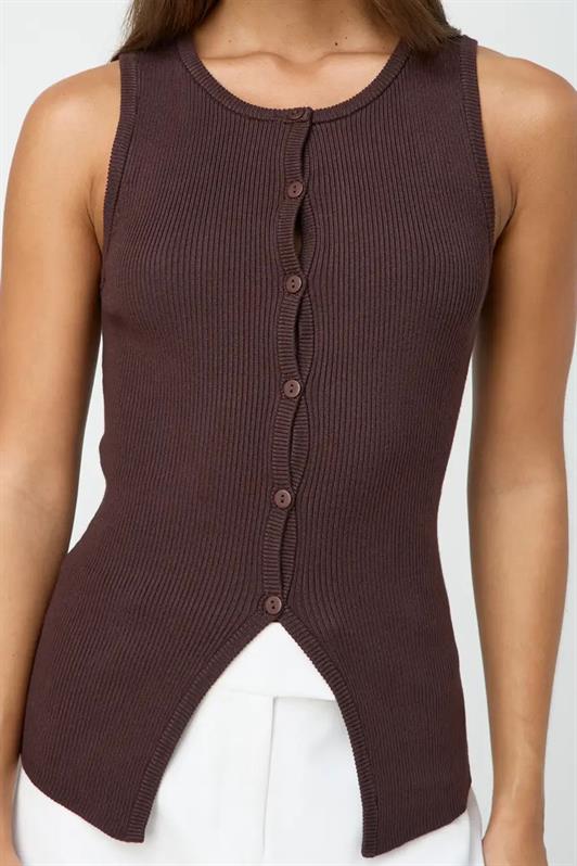 MDX Brown Zero Sleeve Buttoned Knit T-shirt MG2102 - Gilbert