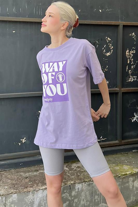 MDX Purple Printed Oversized T-shirt with Bicycle Collar MG1999 - Radebeul