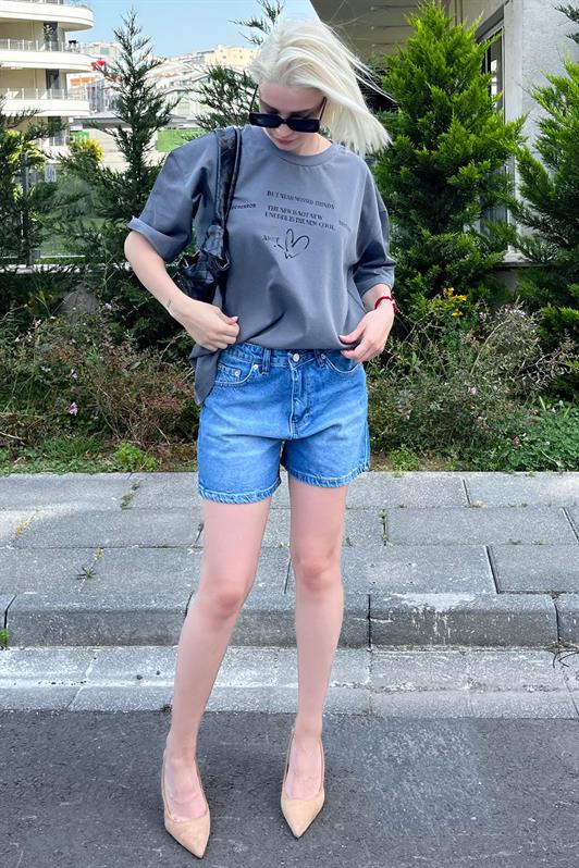 MDX Fume Oversize Heart Printed Bicycle Collar Short Sleeve T-Shirt MG2129 - Paisley