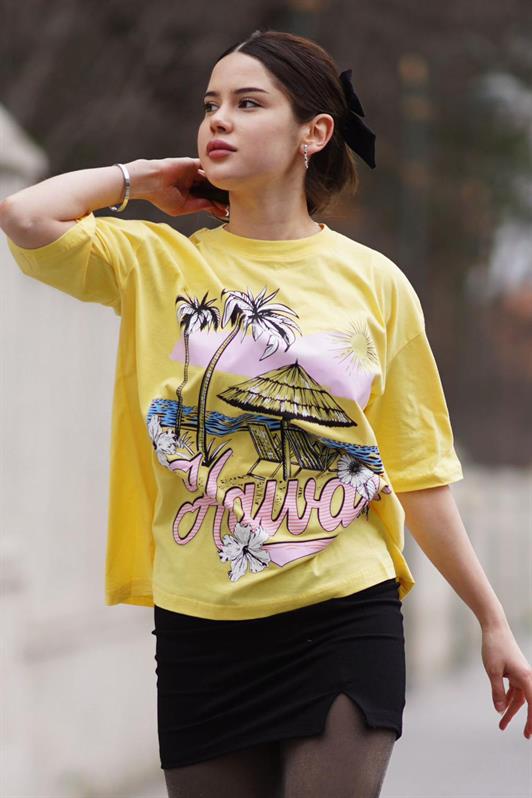 MDX Yellow Printed Bicycle Collar Women's T-Shirt MG1765 - Timişoara