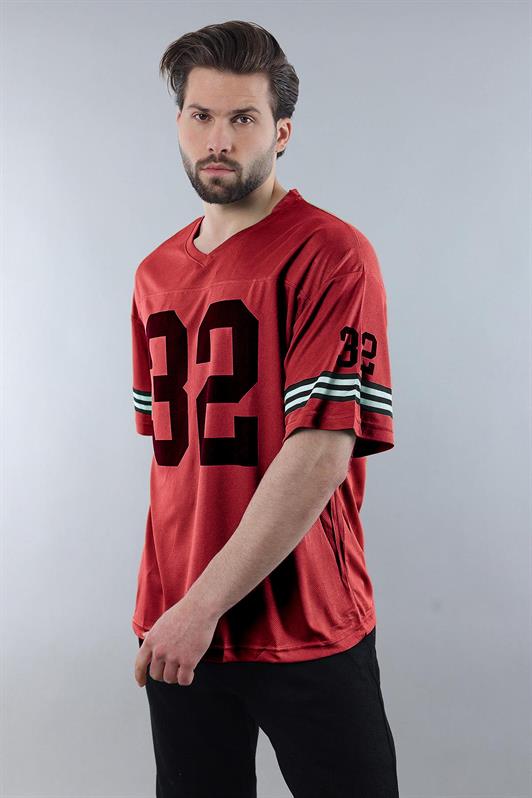 MDX Bordo Baskılı V Yaka Erkek Tişört E5838 - Norwalk