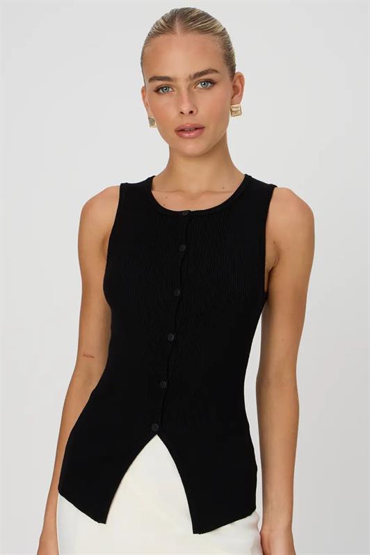 MDX Black Zero Sleeve Buttoned Knit T-shirt MG2102 - Silver Spring