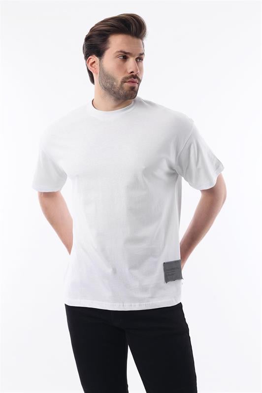 MDX White Bicycle Collar Cotton Detailed Oversized T-shirt 7019 - Fermo