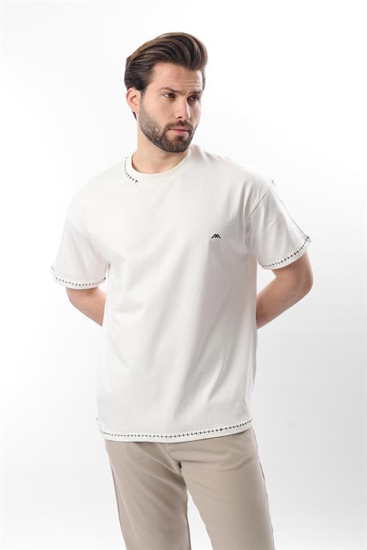 MDX Ecru Embroidered Detail Men's T-shirt E7112 - Cascais