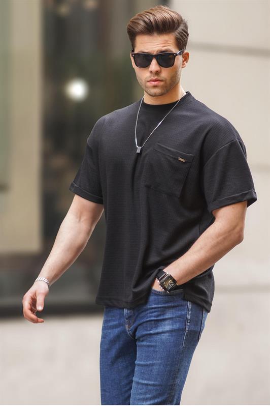 MDX Black Men's Oversized T-shirt with Pocket Detail 6194 - Palaió Fáliro