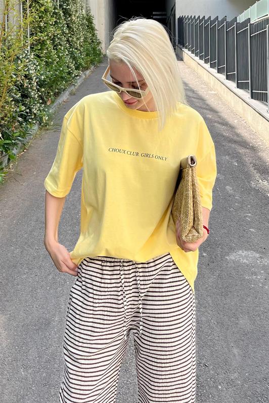 MDX Yellow Oversized Back and Front Printed Bicycle Collar Short Sleeve T-Shirt MG2130 - Randallstown
