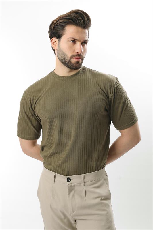 MDX Haki Melange Line Design Crew Neck Men's T-shirt E7122 - Sintra