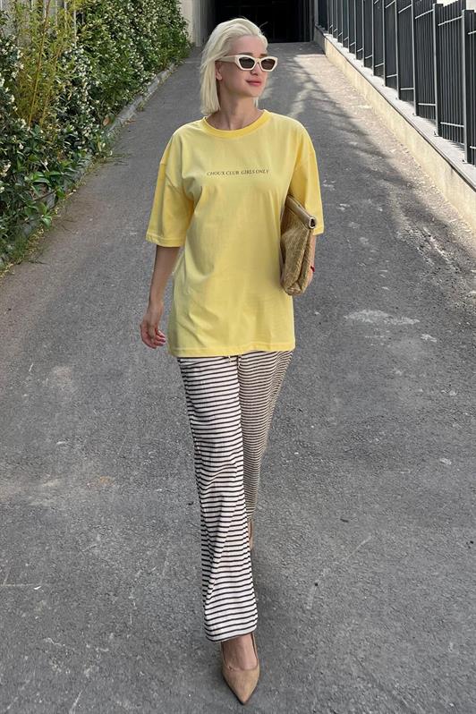 MDX Yellow Oversized Back and Front Printed Bicycle Collar Short Sleeve T-Shirt MG2130 - Randallstown