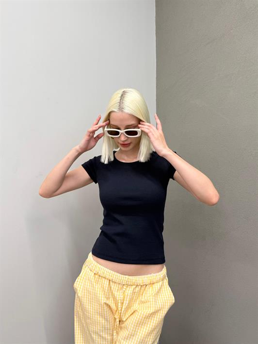 MDX Lacivert Geniş Yaka Fittili Basic Kadın T-shirt Mg2293 - Matera