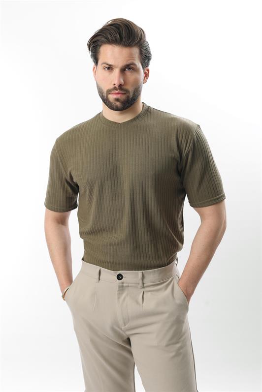 MDX Haki Melange Line Design Crew Neck Men's T-shirt E7122 - Sintra
