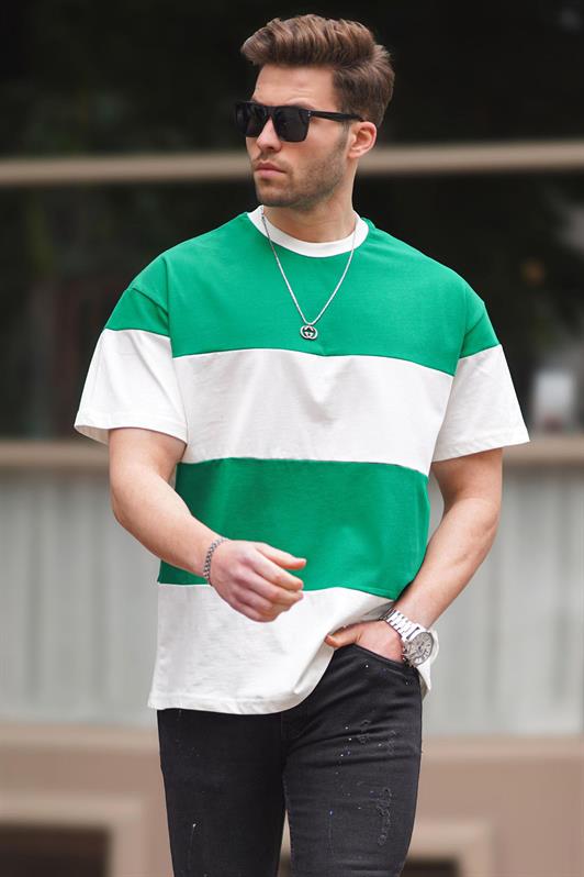 MDX Green Oversized Color Block Bicycle Neck T-shirt 7020 - La Roche-sur-Yon