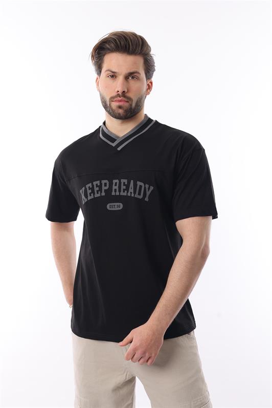 MDX Black V Neck Printed Short Sleeve Oversized T-shirt 7039 - Netishyn