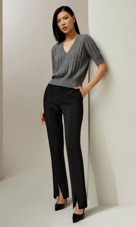 MDX Anthracite V-Neck Knitted Women's Sweater T-Shirt Mg2369 - Longview