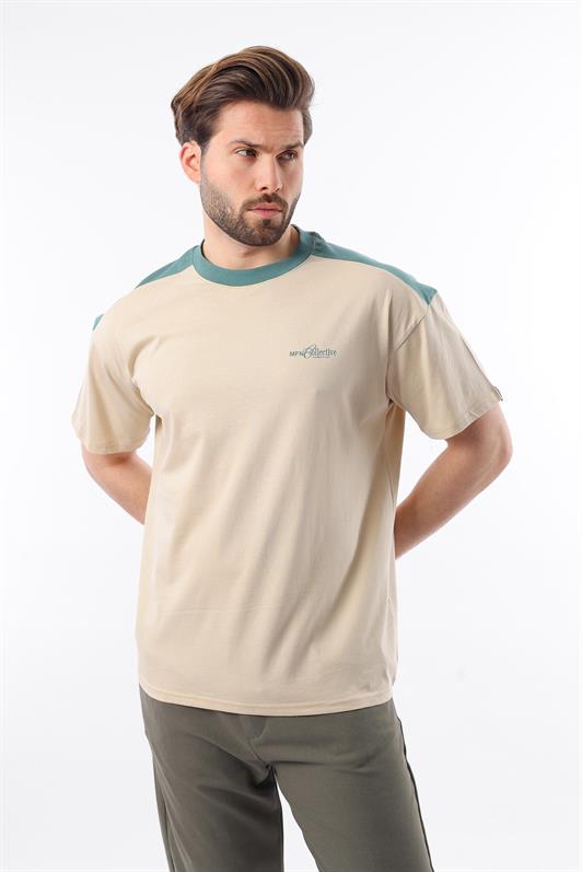 MDX Madmext Beige Bicycle Collar Printed Men's T-Shirt E7114 - Haverford