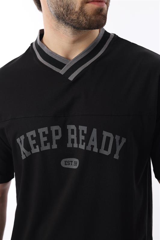 MDX Black V Neck Printed Short Sleeve Oversized T-shirt 7039 - Netishyn